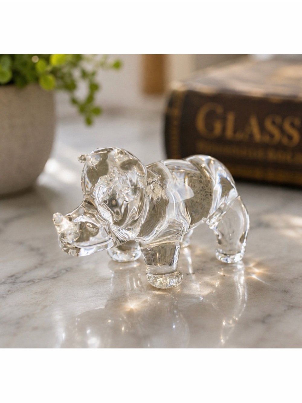 Mini Clear Glass Triceratops Decorative Collectible Figurine, OS